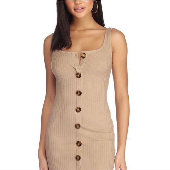 AVICI Tan Button Down Ribbed Dress S - Picture 6 of 6